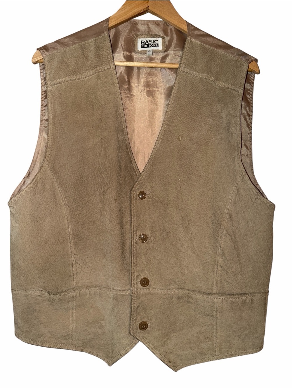 Vintage Suede Leather Vest Men’s Large 90s Grandpacore Genuine Leather Tan